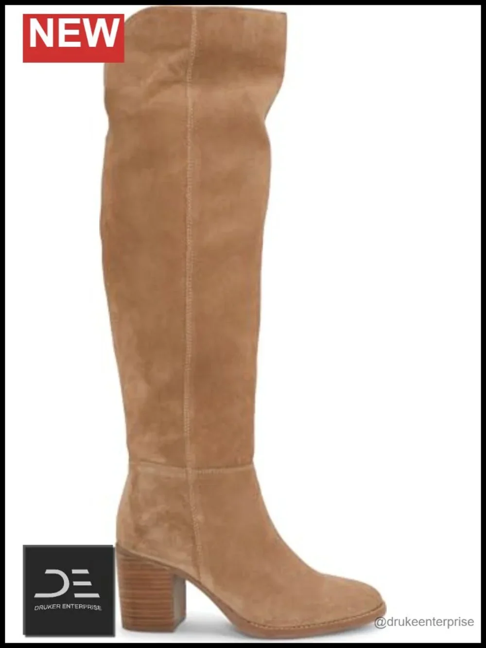 Lucky Brand Borah Studded Knee High Suede Boots Stacked Heel Almond Toe Zip